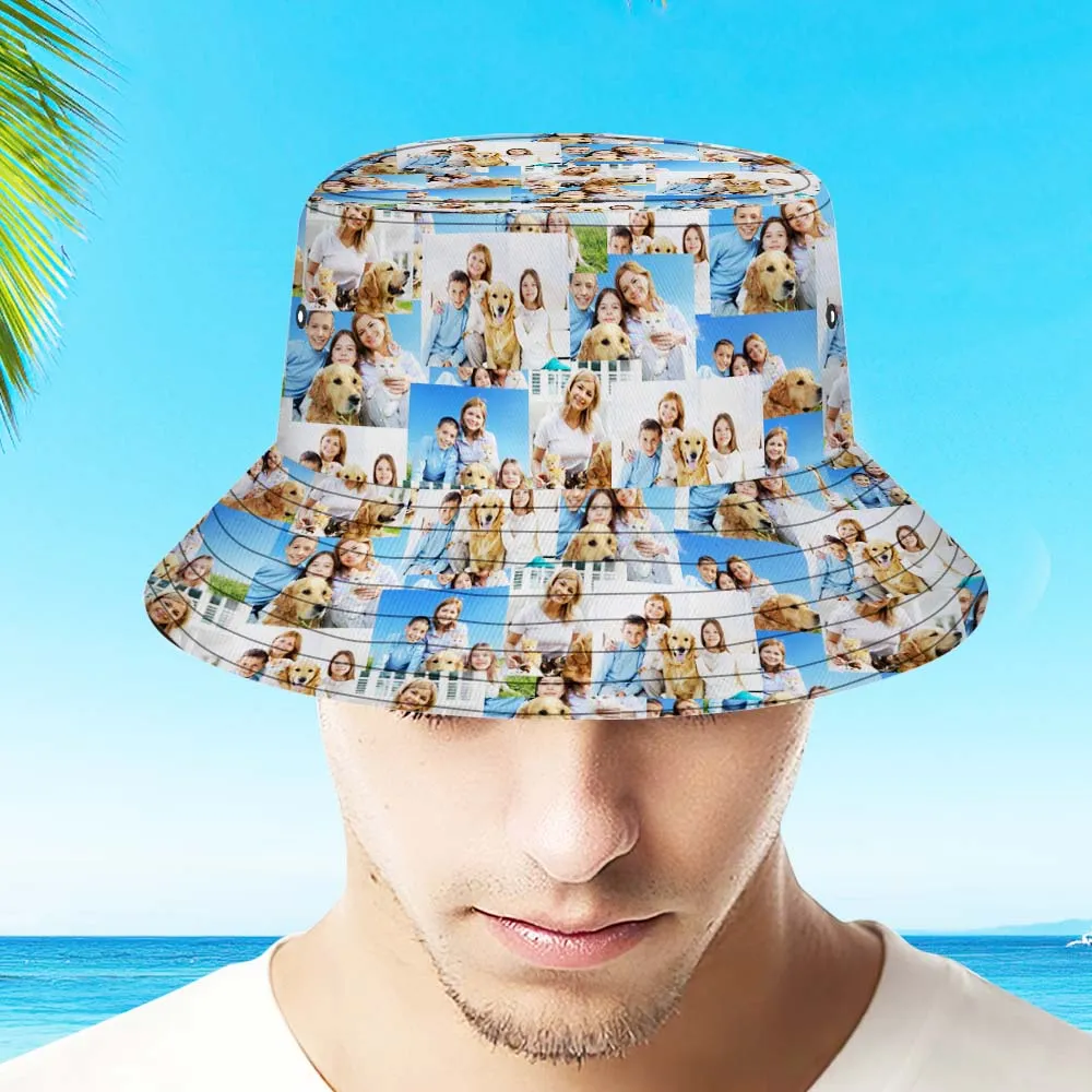 Custom Bucket Hat Adult & Kids Unisex Bucket Hat with 5 Photos Personalised Wide Brim Outdoor Summer Cap Hiking Beach Sports Hats