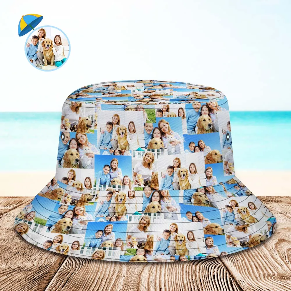 Custom Bucket Hat Adult & Kids Unisex Bucket Hat with 5 Photos Personalised Wide Brim Outdoor Summer Cap Hiking Beach Sports Hats