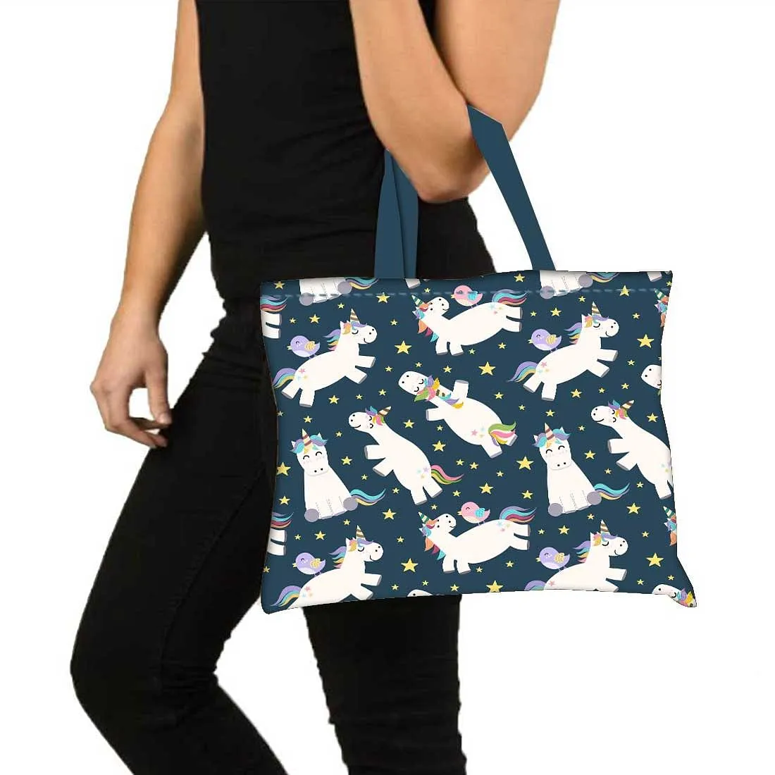 Designer Tote Bag With Zip Beach Gym Travel Bags -  Unicorn and Stars