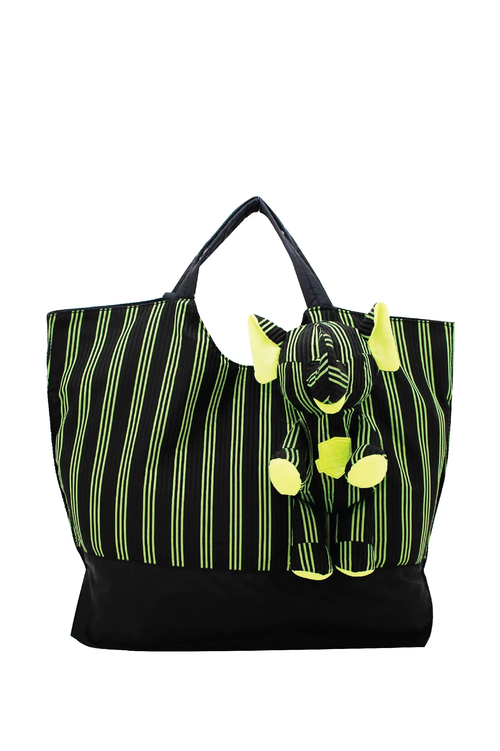 ELEPH FOLDABLE PLEAT 3 STRIPE - TOTE  L :  Black / Green