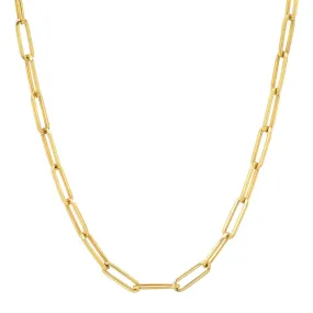 Essential Medium Paperclip Link Drawn Gold Cable Chain Necklace (hollow)