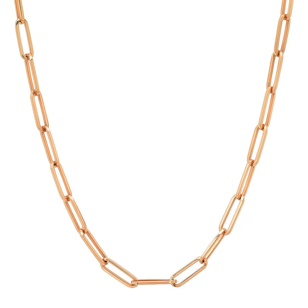 Essential Medium Paperclip Link Drawn Gold Cable Chain Necklace (hollow)