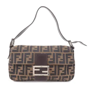 FENDI Mamma Baguette Zucca Canvas Leather Bag Brown 26424