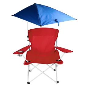 Foldable Beach Chair with Detachable Umbrella Armrest Adjustable Canopy Stool with Cup Holder Carry Bag for Camping Poolside Travel Picnic Lawn Chair - Red