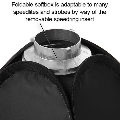 Fotodiox Pro Foldable Softbox PLUS Grid (Eggcrate) with Quantum Qflash Speedring for Quantum, TRIO Flash and Compatible Strobes