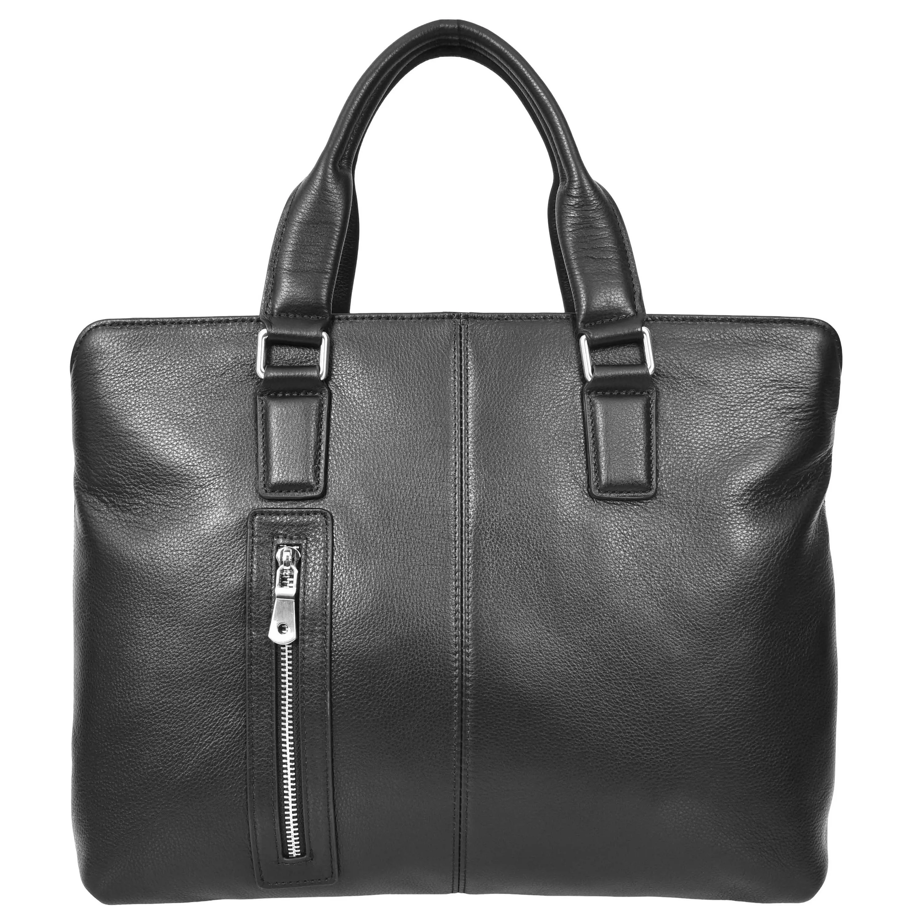 Full Grain Leather Briefcase Slimline Multi Pockets Satchel Organiser Office Bag A981 Black