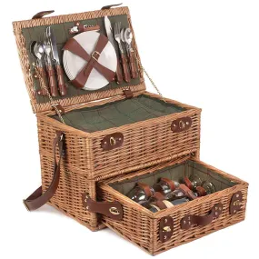 Fully Fitted Four Person Green Tweed Picnic Basket Hamper 097 by Willow