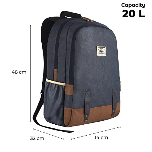 Gear Classic 20L Small Faux Leather Water Resistant Anti Theft Laptop Backpack/Backpack for Men/Women (Navy-Tan)