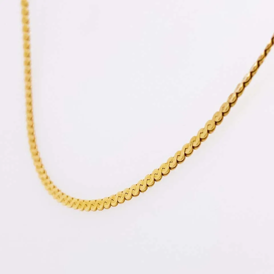 Gold Serpentine Chain in 14 Karat Yellow Gold, Flat Link Wide Chain