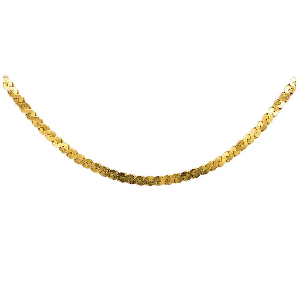 Gold Serpentine Chain in 14 Karat Yellow Gold, Flat Link Wide Chain