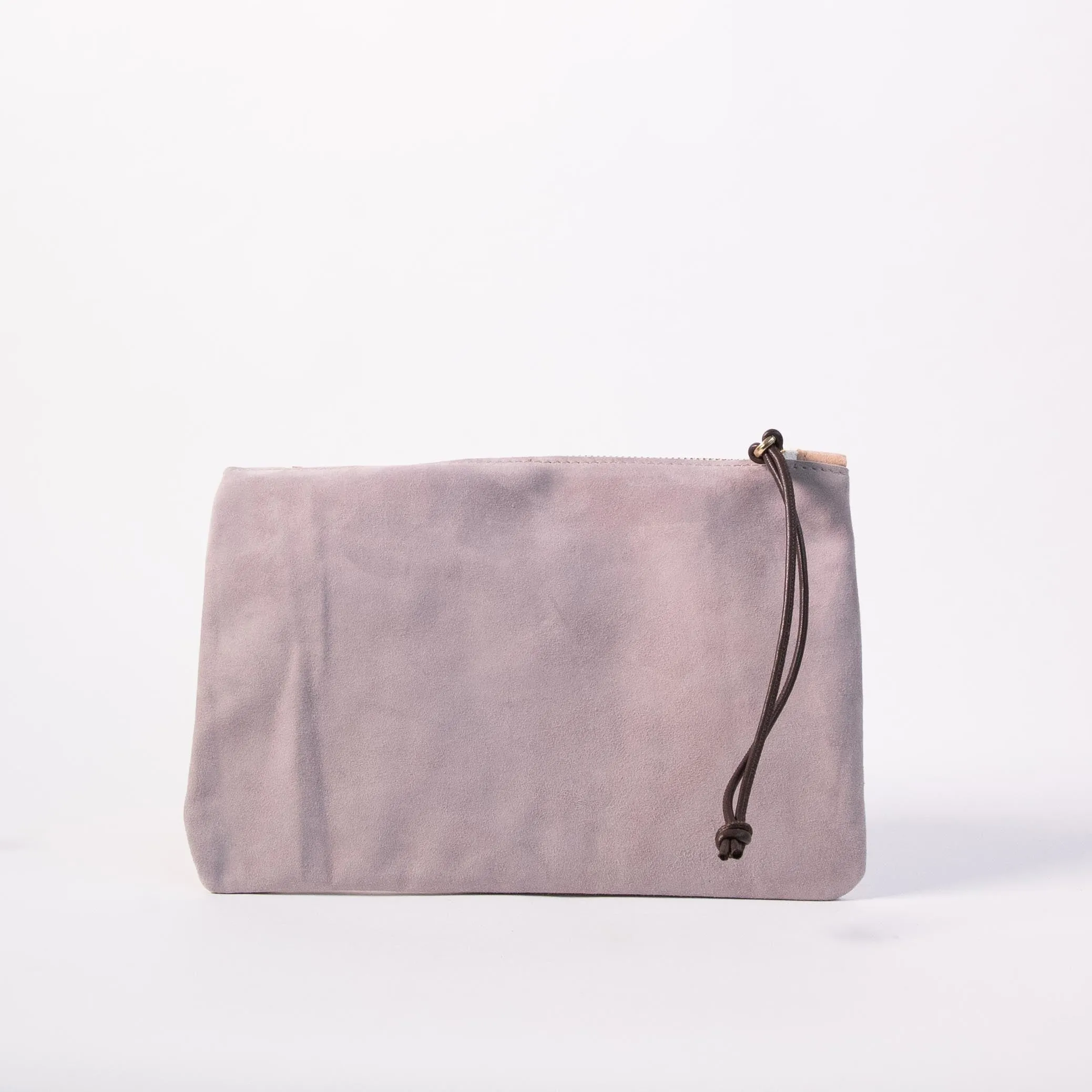 Harpers Italian Leather Pouchette in Sand / Grey Suede Combo