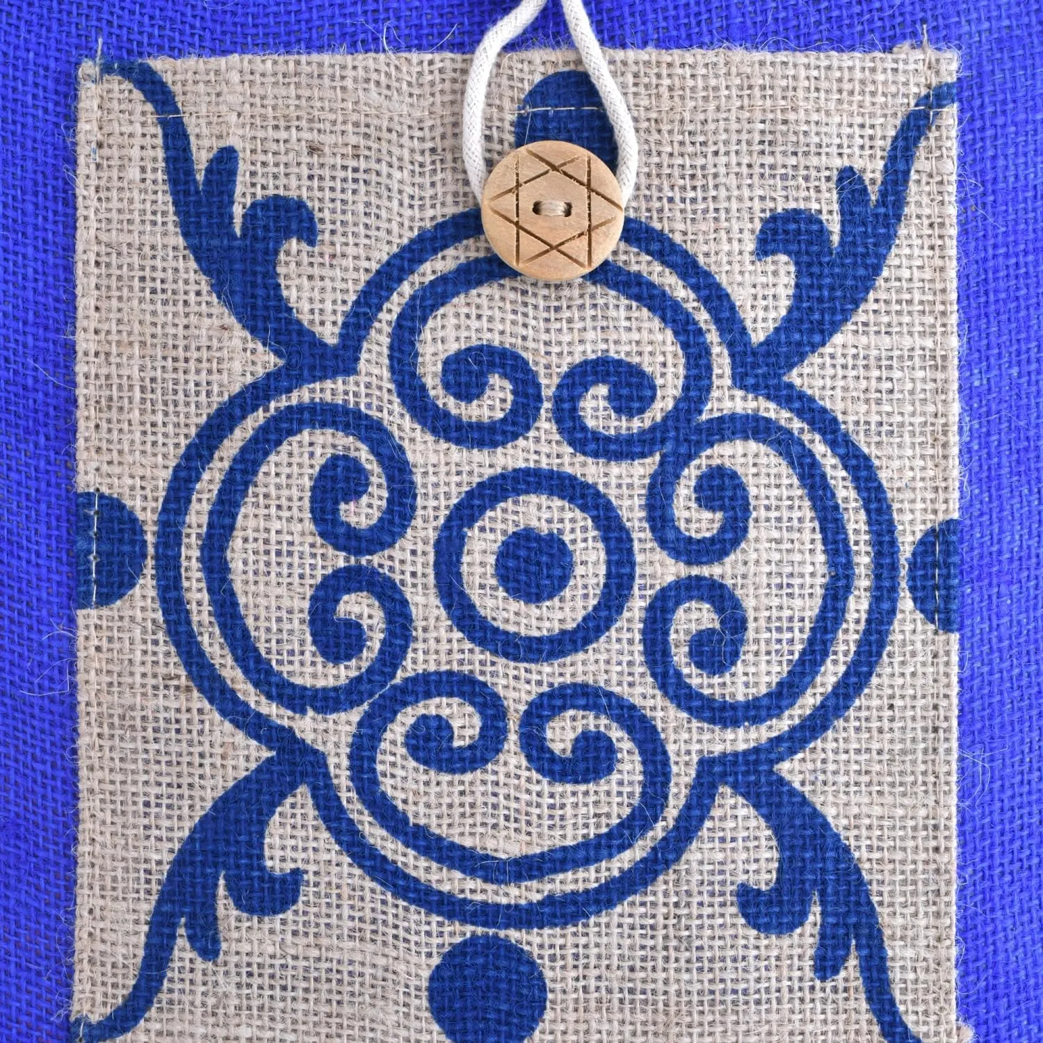 Heart Home Grocery Bag | Jute Carry Bag | Lunch Bags for Office | Zipper Grocery Bag with Handle | Vegetable Bag | Blue Flower Shopping Bag | Medium | Brown