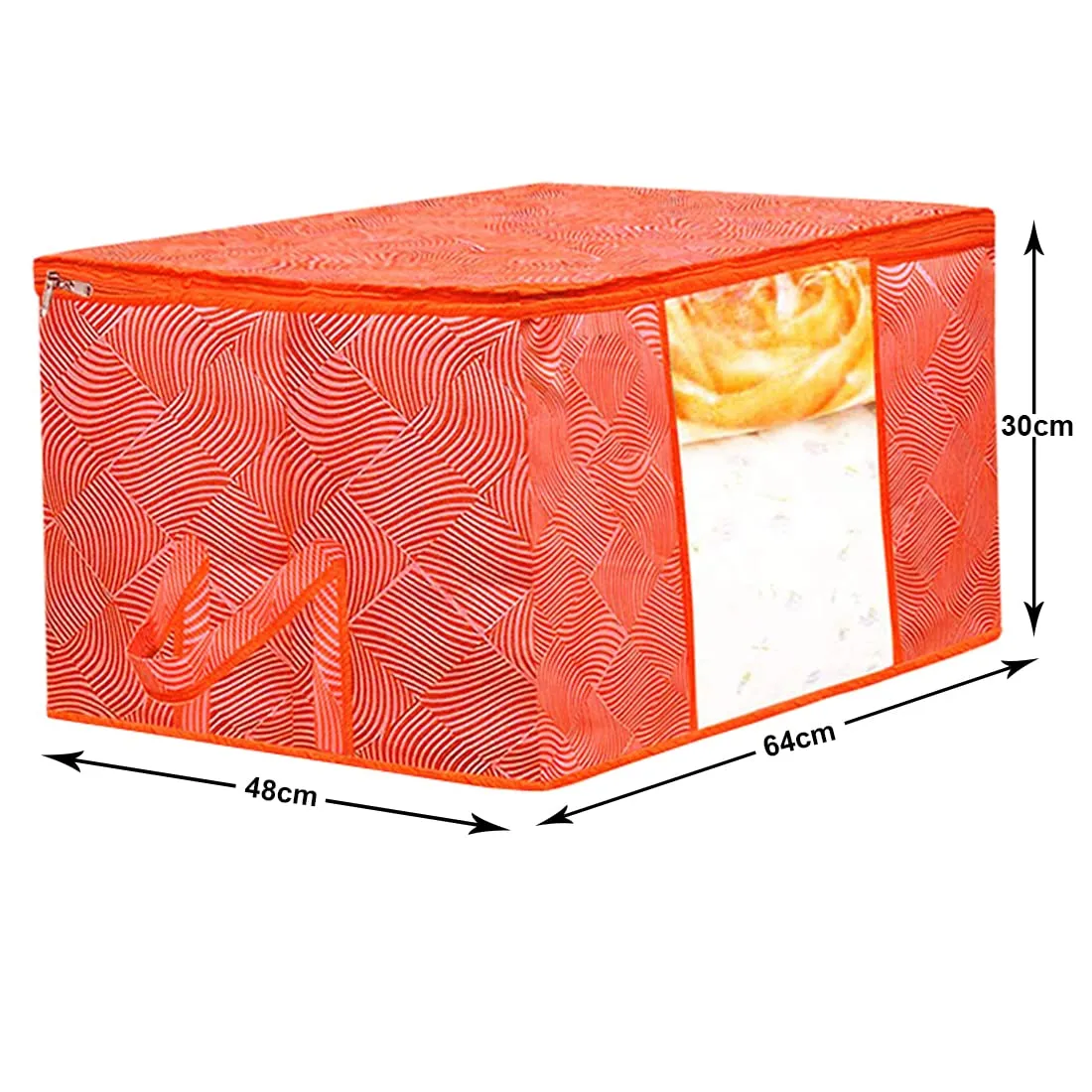 Heart Home Lahariya Design Non-woven Underbed, Strorage Organizer With Transparent Window- Pack of 9 (Orange)-44HH0506