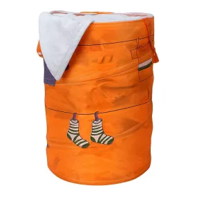 HOKIPO Foldable Cloth Pop Up Laundry Bag Hamper, 50-Ltr - Orange