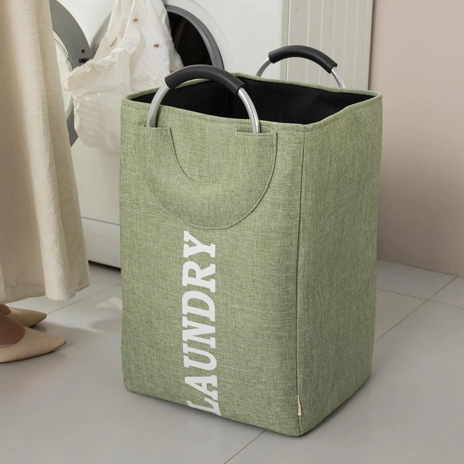 HOKIPO Foldable Laundry Bag with Handles, 40L - Green