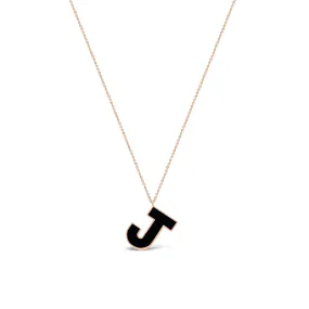 Jumbo Black Enamel Initial Necklace - J