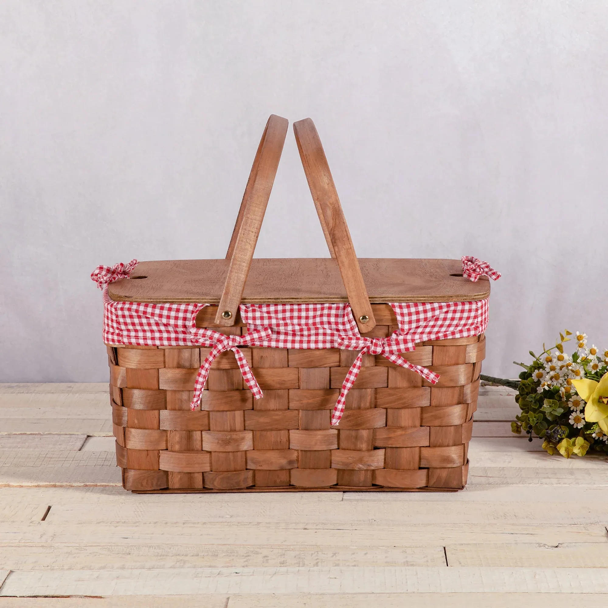 Kansas Handwoven Wood Picnic Basket