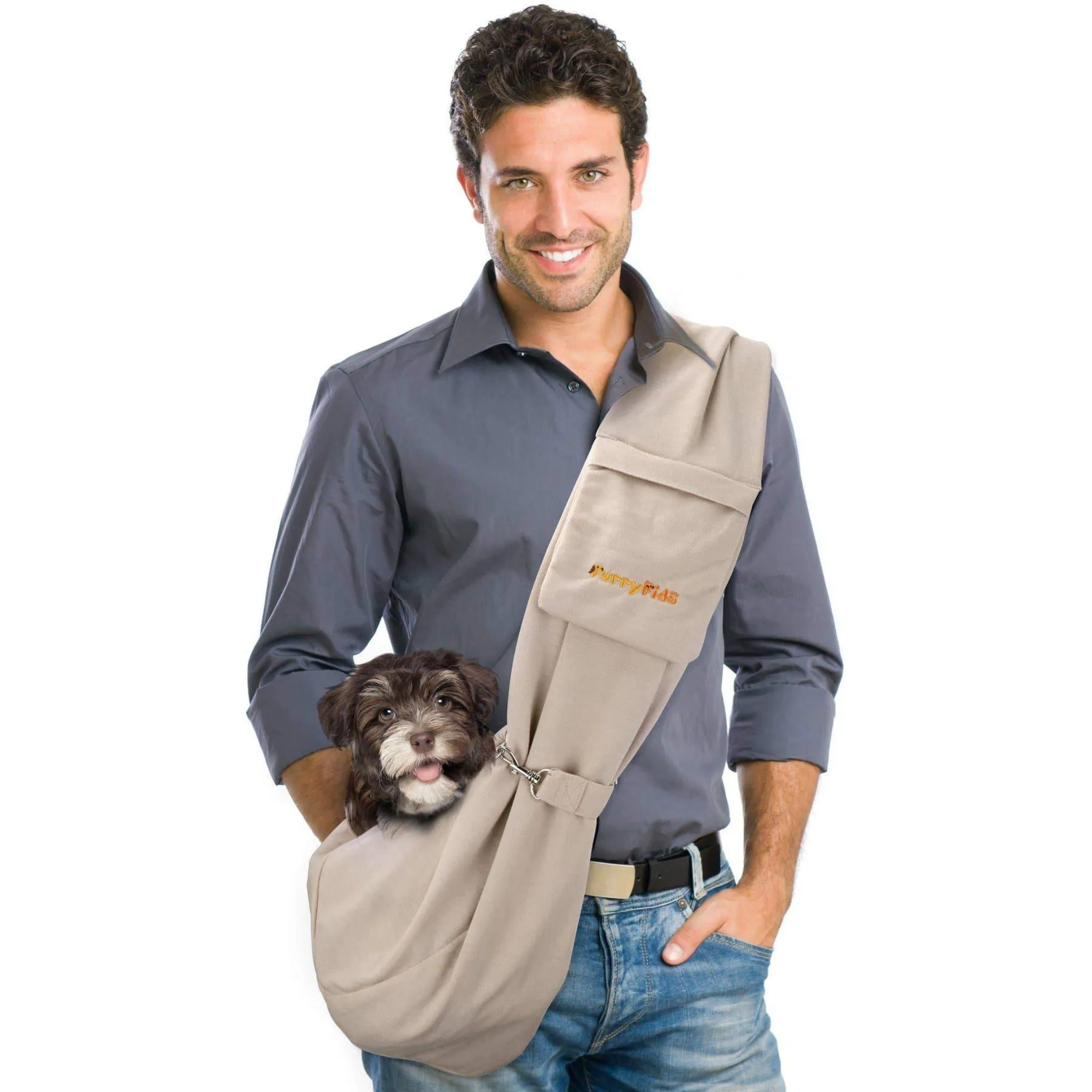 Khaki Adjustable Pocket Pet Sling Carrier