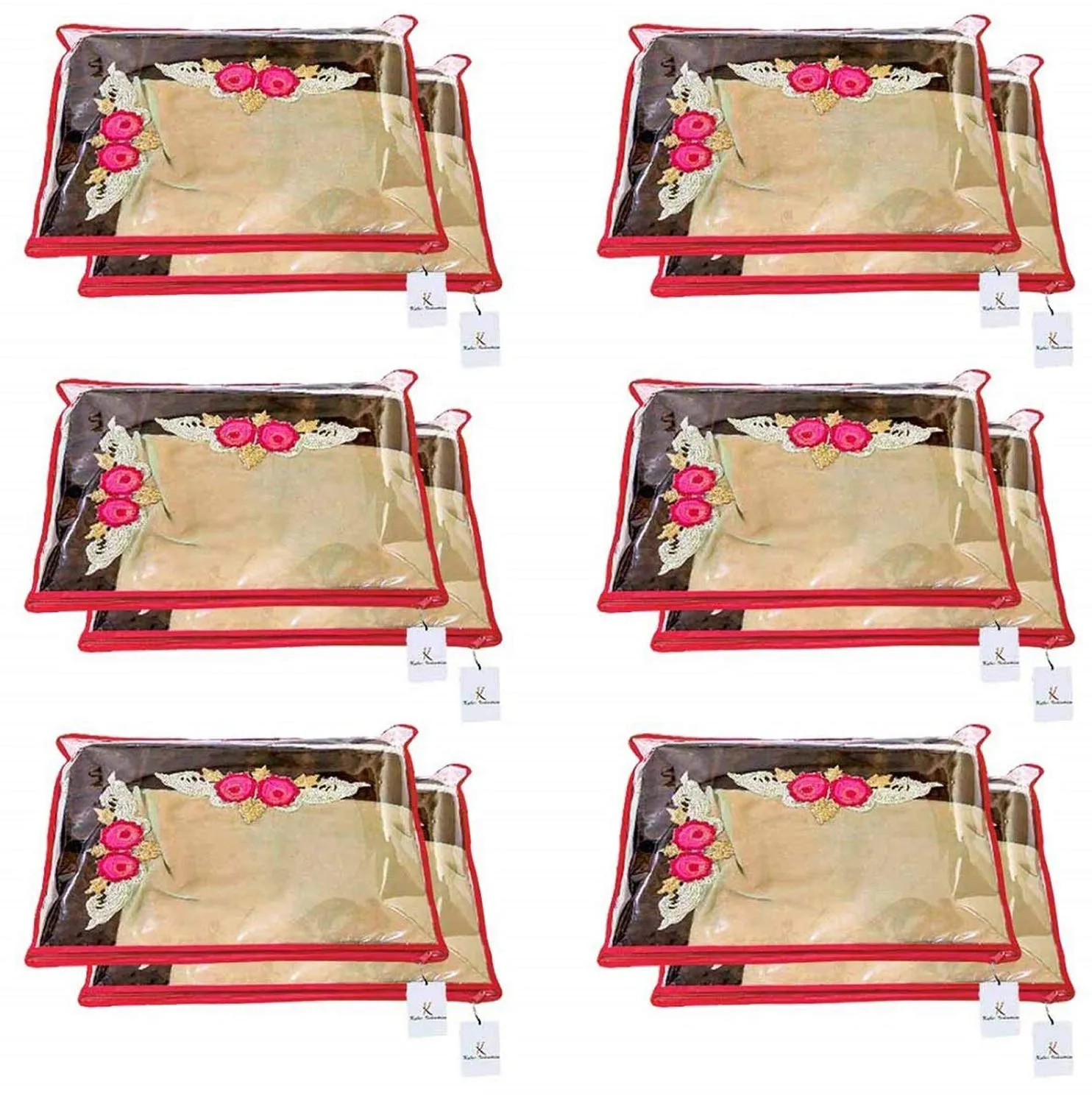 Kuber Industries Clothes Organizer For Wardrobe (Pack of 12) - Single Storage Organizer For Saree | Salwar Suit | Lehenga | Clothes - Dress Organizer For Wardrobe - Single Saree Covers With Zip (Red)