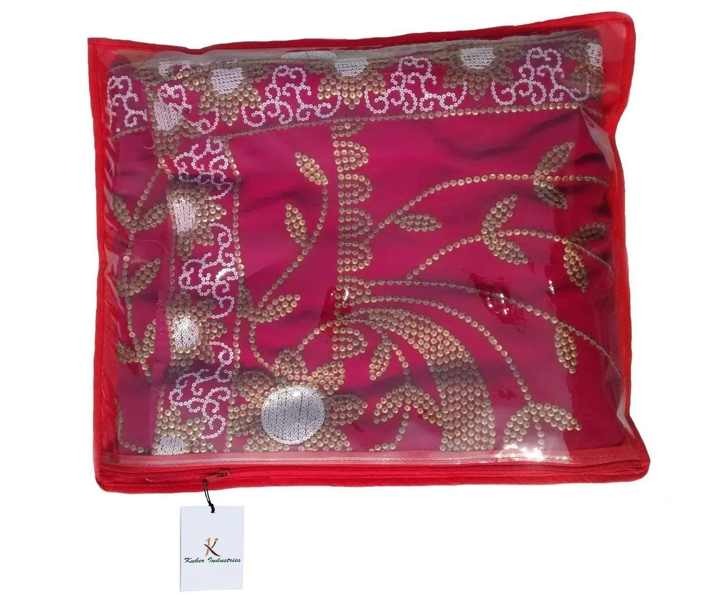 Kuber Industries Clothes Organizer For Wardrobe (Pack of 12) - Single Storage Organizer For Saree | Salwar Suit | Lehenga | Clothes - Dress Organizer For Wardrobe - Single Saree Covers With Zip (Red)