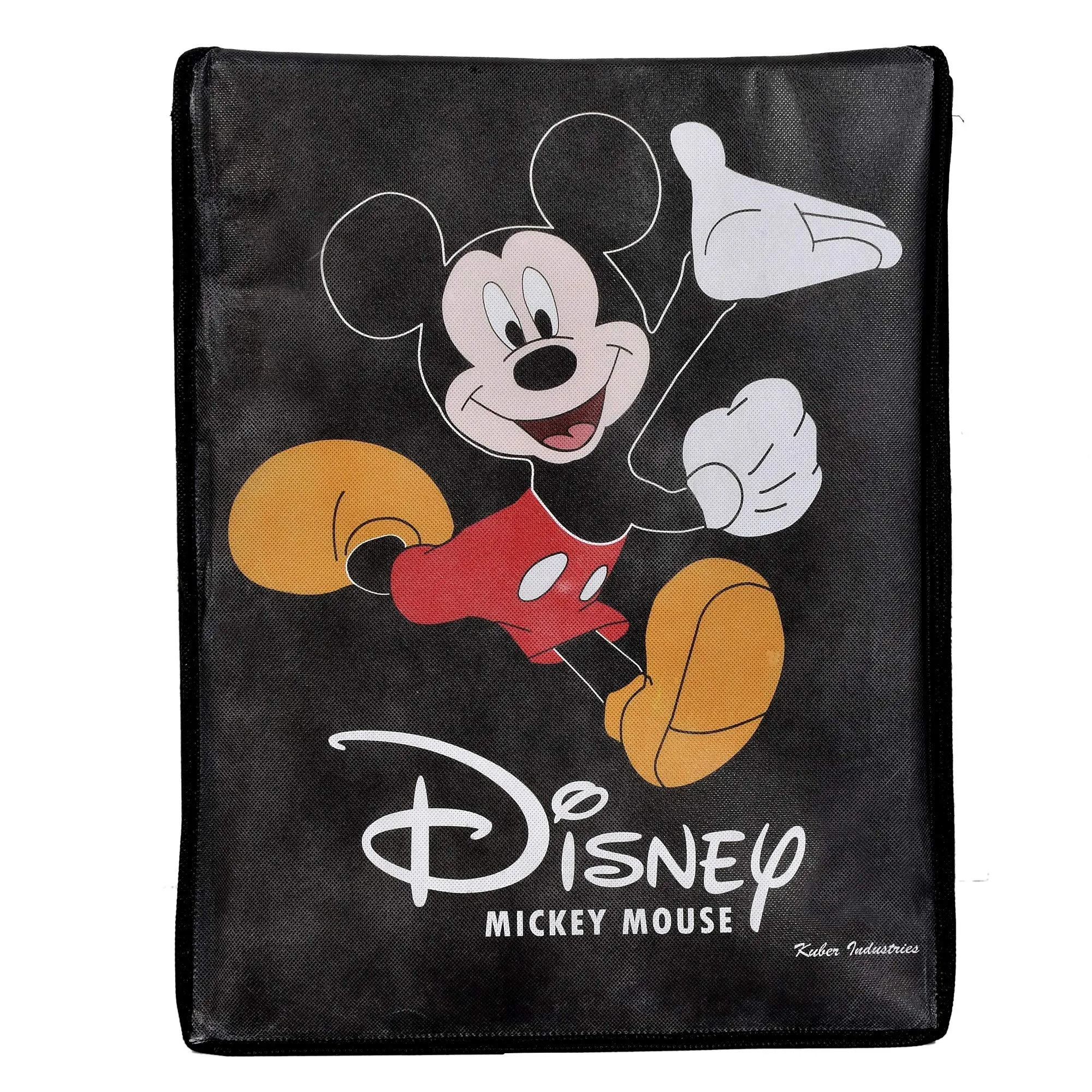 Kuber Industries Disney Mickey Minnie Mouse Print Non Woven 2 Pieces Fabric Foldable Shirt Cover Storage Organizer Box with with Lid, Extra Large (Black & Red)-KUBMART1729