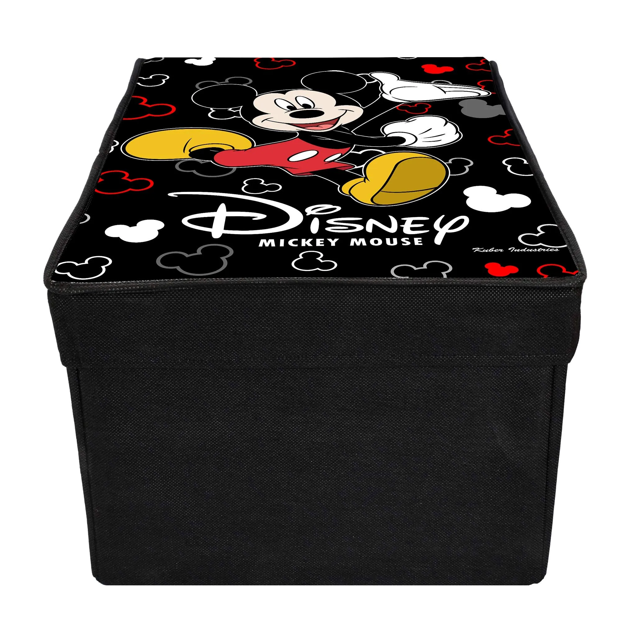 Kuber Industries Disney Mickey Mouse Print Rectangular Non Woven Fabric Foldable Shirt Cover Storage Organizer Box with with Lid (Black, Extra Large, KUBMART3464, Standard)