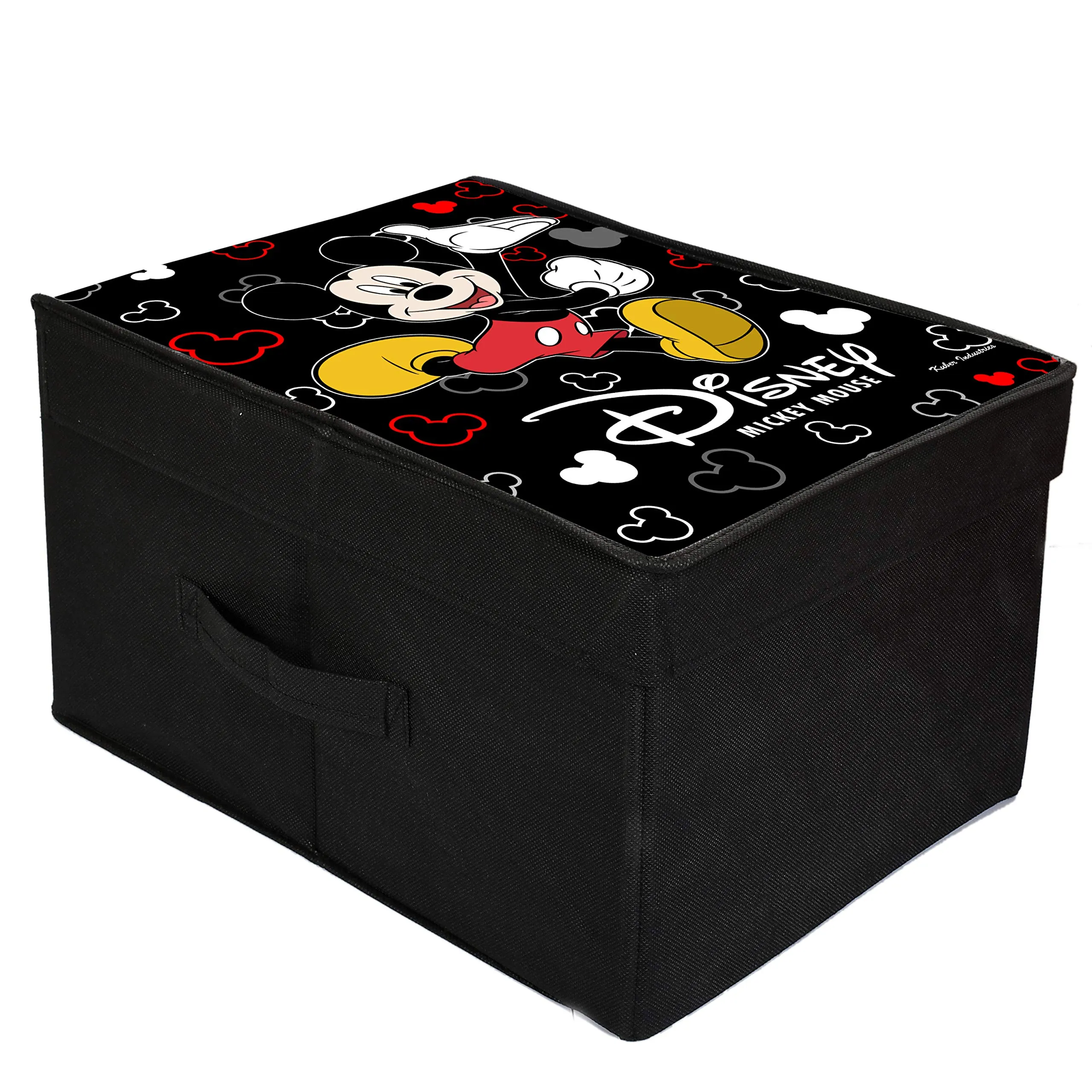 Kuber Industries Disney Mickey Mouse Print Rectangular Non Woven Fabric Foldable Shirt Cover Storage Organizer Box with with Lid (Black, Extra Large, KUBMART3464, Standard)