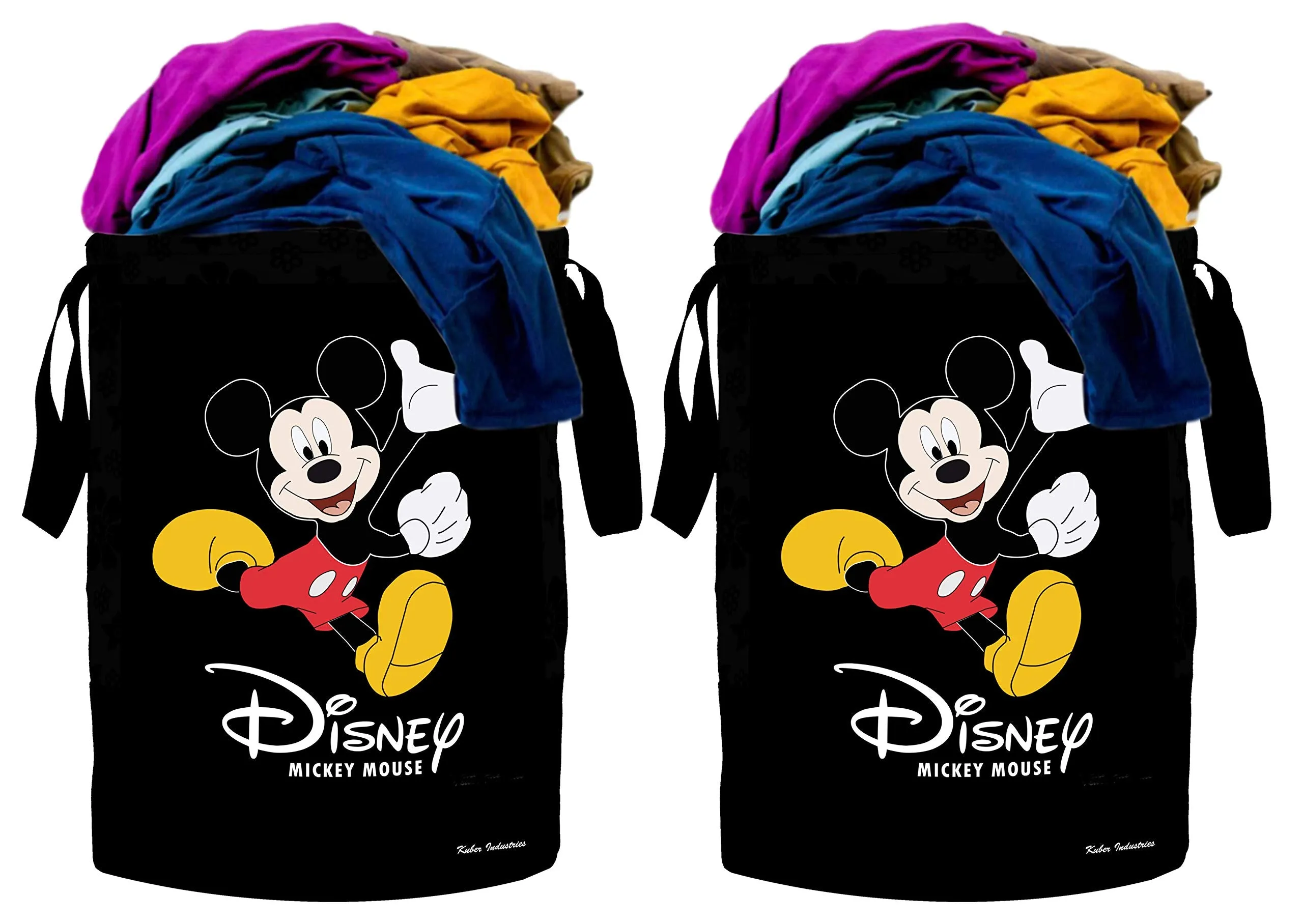 Kuber Industries Disney Print 2 Pieces Waterproof Canvas Laundry Bag, Toy Storage, Laundry Basket Organizer 45 L (Black) CTKTC045415