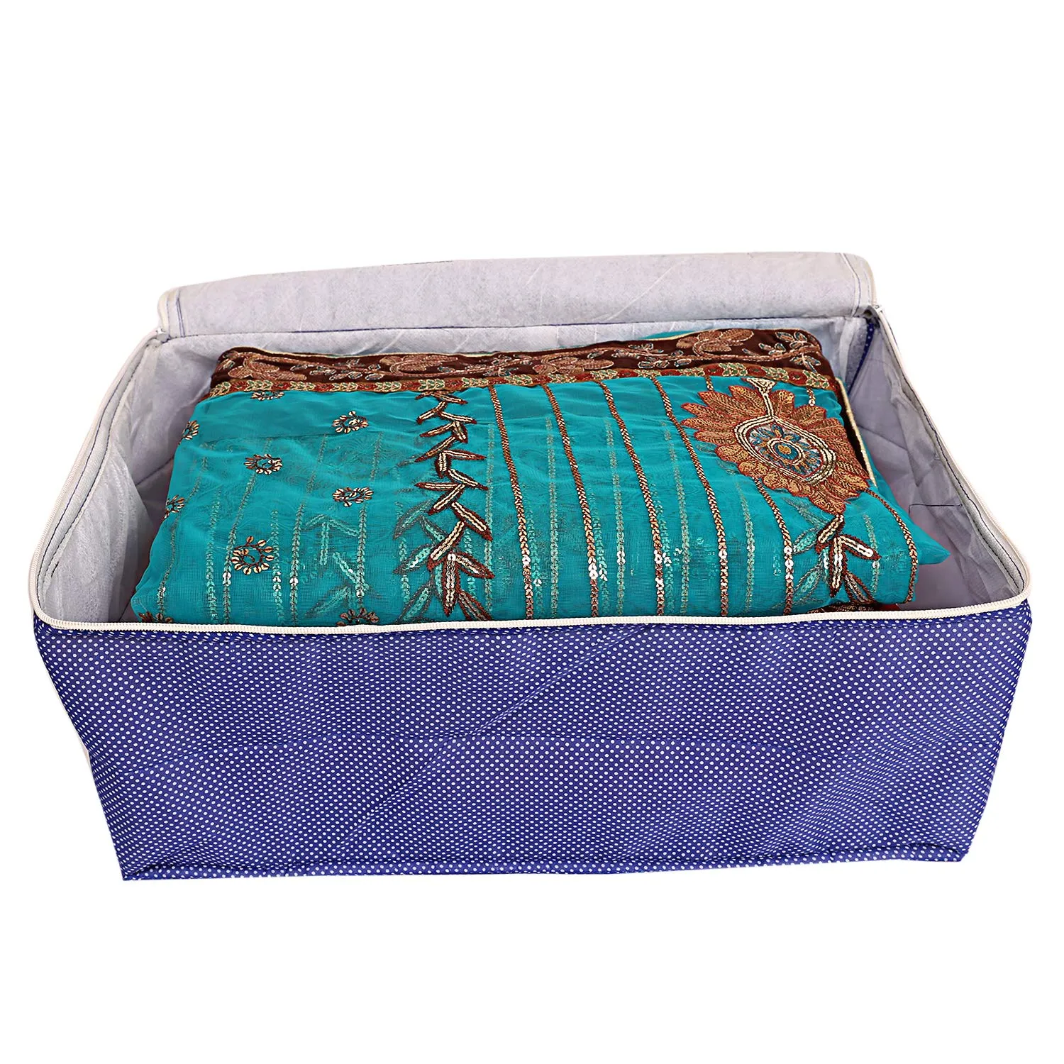 Kuber Industries Dot Printed Cotton Saree Cover, Clothes Organiser For Wardrobe, Storage Bag, Regular Clothes Storage Bag With Handle on Top-Pack of 2 (Blue)-HS_38_KUBMART20963