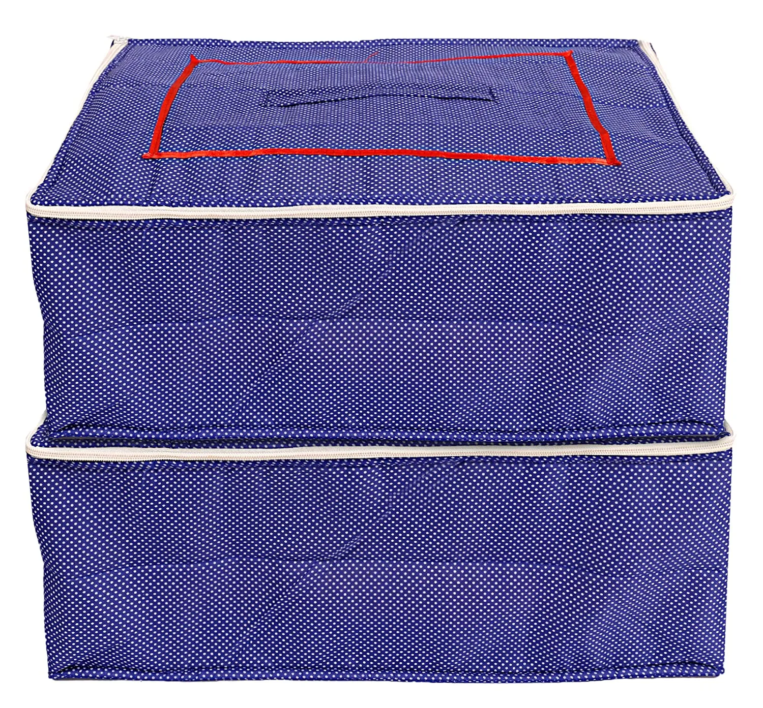 Kuber Industries Dot Printed Cotton Saree Cover, Clothes Organiser For Wardrobe, Storage Bag, Regular Clothes Storage Bag With Handle on Top-Pack of 2 (Blue)-HS_38_KUBMART20963