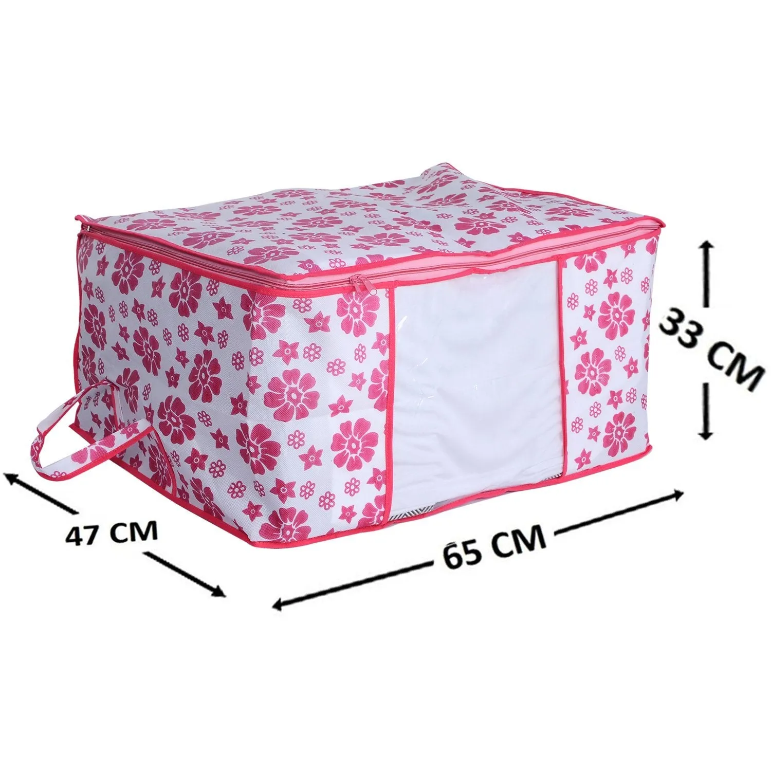 Kuber Industries Flower Printed Non Woven 3 Pieces Saree Cover and 3 Pieces Underbed Storage Bag, Cloth Organizer for Storage, Blanket Cover Combo Set (Pink) -CTKTC038612