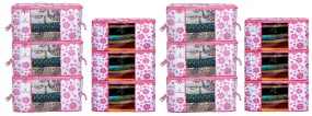 Kuber Industries Flower Printed Non Woven 6 Pieces Saree Cover And 6 Pieces Underbed Storage Bag, Cloth Organizer For Storage, Blanket Cover Combo Set (Pink) -CTKTC38618