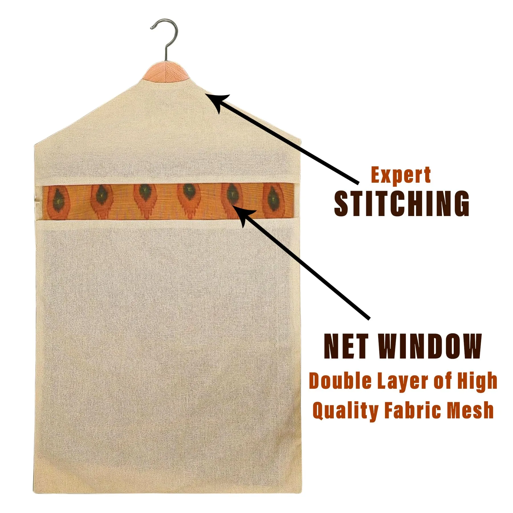 Kuber Industries Hanging Saree Bag | Cotton Clothes Bags for Storage | Hanging Cotton Saree Covers | Mesh Window Cloth Storage Bag | Saree Stoarge Covers with Zip | Pack of 10 | Cream