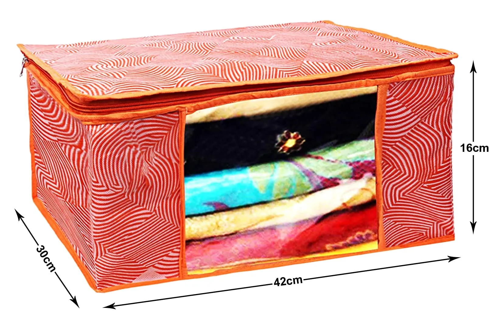 Kuber Industries Lahariya Design Non-woven Sarees, Clothes Cover/Organizer With Transparent Window- Pack of 9 (Orange)-44KM0382