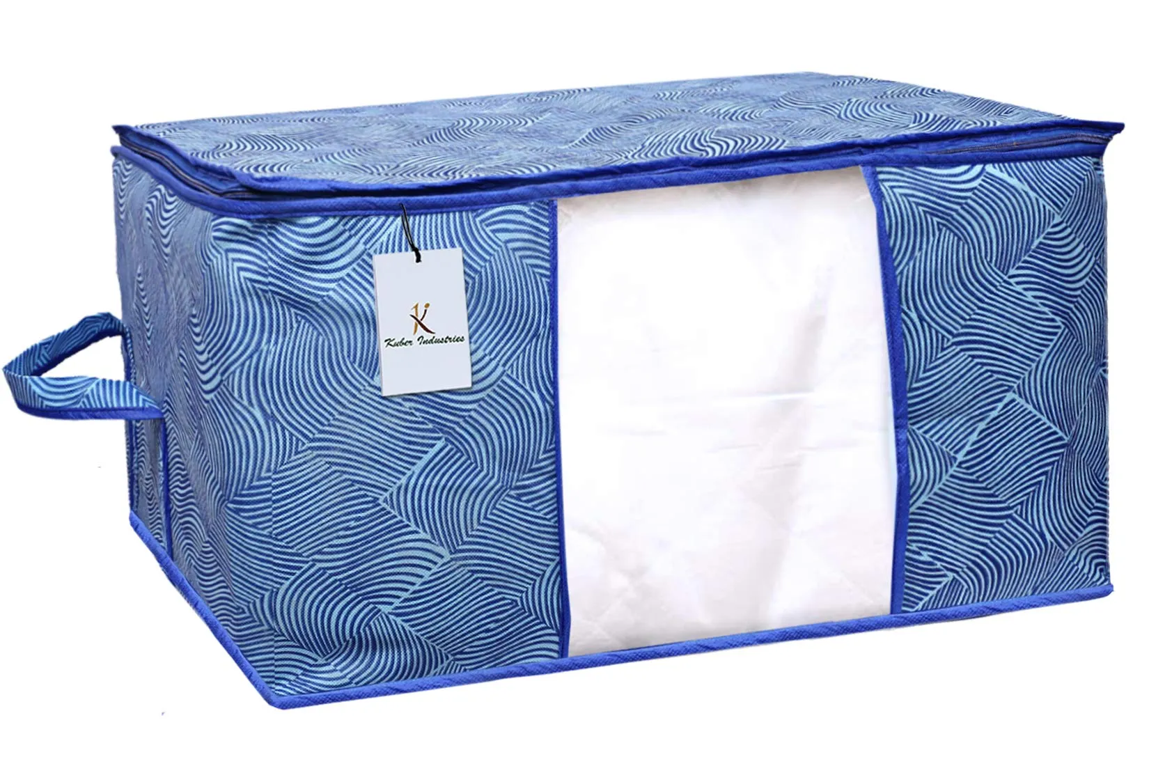 Kuber Industries Leheriya Design Non Woven Underbed Storage Bag|Large Storage Organiser|Blanket Cover with Transparent Window|Size 65 x 47 x 34 CM|Pack of 6 (Blue)- CTKTC0015226