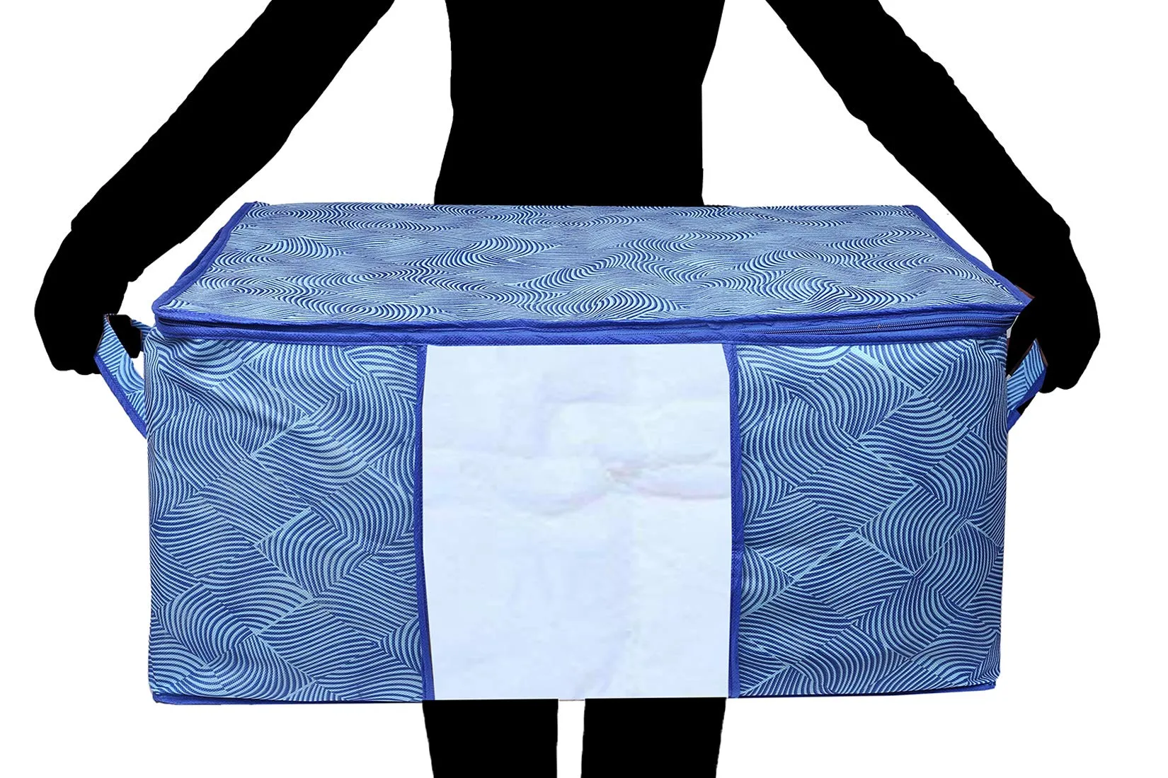 Kuber Industries Leheriya Design Non Woven Underbed Storage Bag|Large Storage Organiser|Blanket Cover with Transparent Window|Size 65 x 47 x 34 CM|Pack of 6 (Blue)- CTKTC0015226