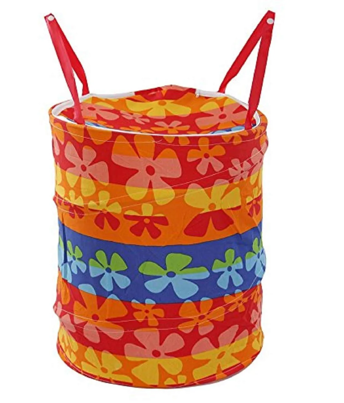 Kuber Industries Round Cloth Foldable Laundry Basket Bag, Volume:-30L,Multi Color ,Cotton