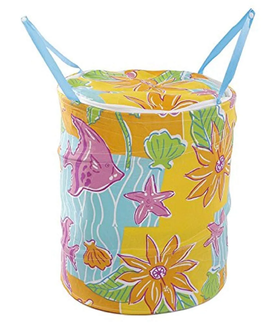 Kuber Industries Round Cloth Foldable Laundry Basket Bag, Volume:-30L,Multi Color ,Cotton