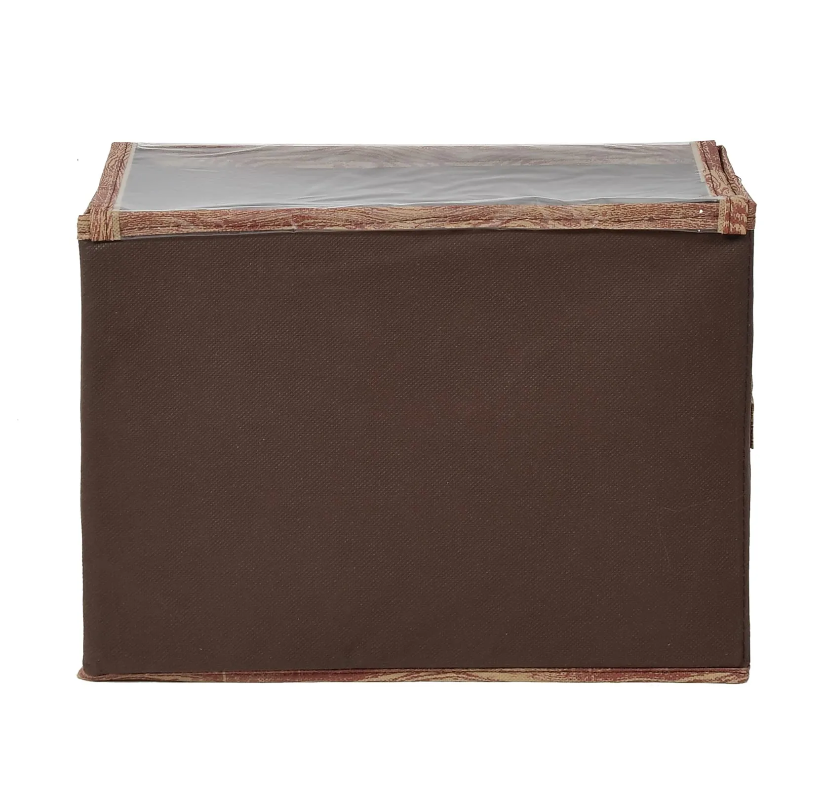 Kuber Industries Wooden Design Multiuses Small Non-Woven Storage Box/Organizer With Tranasparent Lid (Brown) -44KM0429