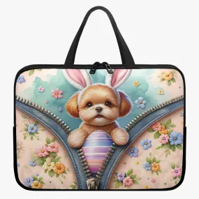 Laptop Sleeve with Handles - Easter - Dog with Bunny Ears