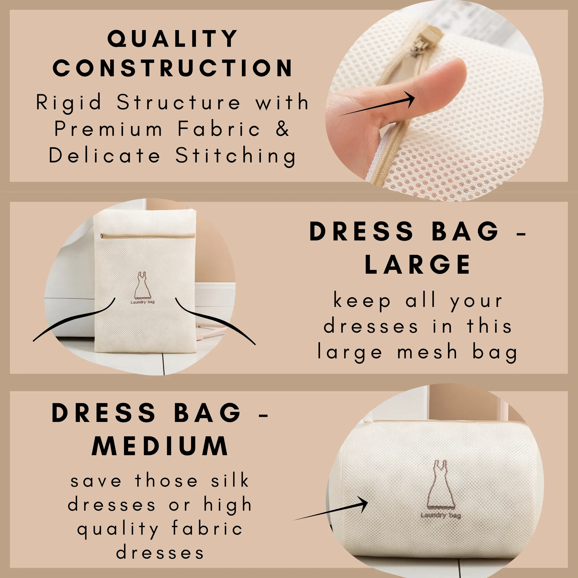 Laundry Mesh Bag Bundle, Beige - Set of 6