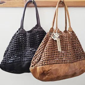 LEATHER HANDBAG OPEN WEAVE