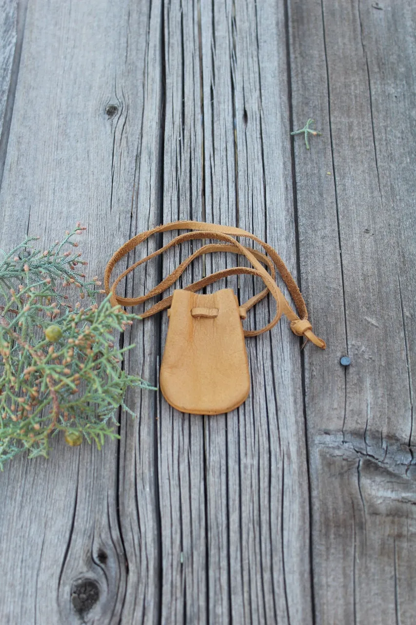 leather necklace bag, medicine bag, crystal pouch