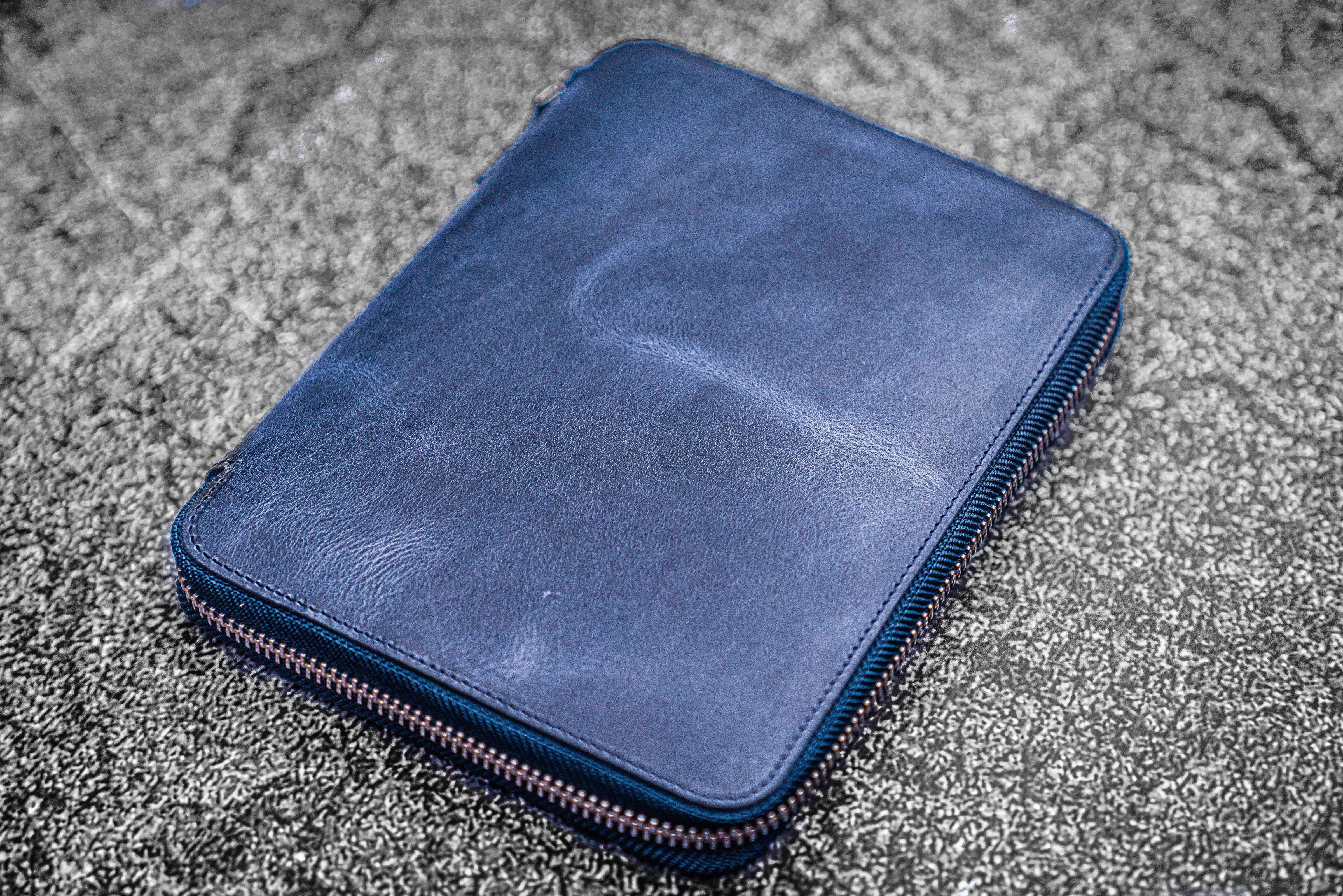 Leather Zippered Rhodia A5 Notebook & iPad Mini Folio - Crazy Horse Navy Blue