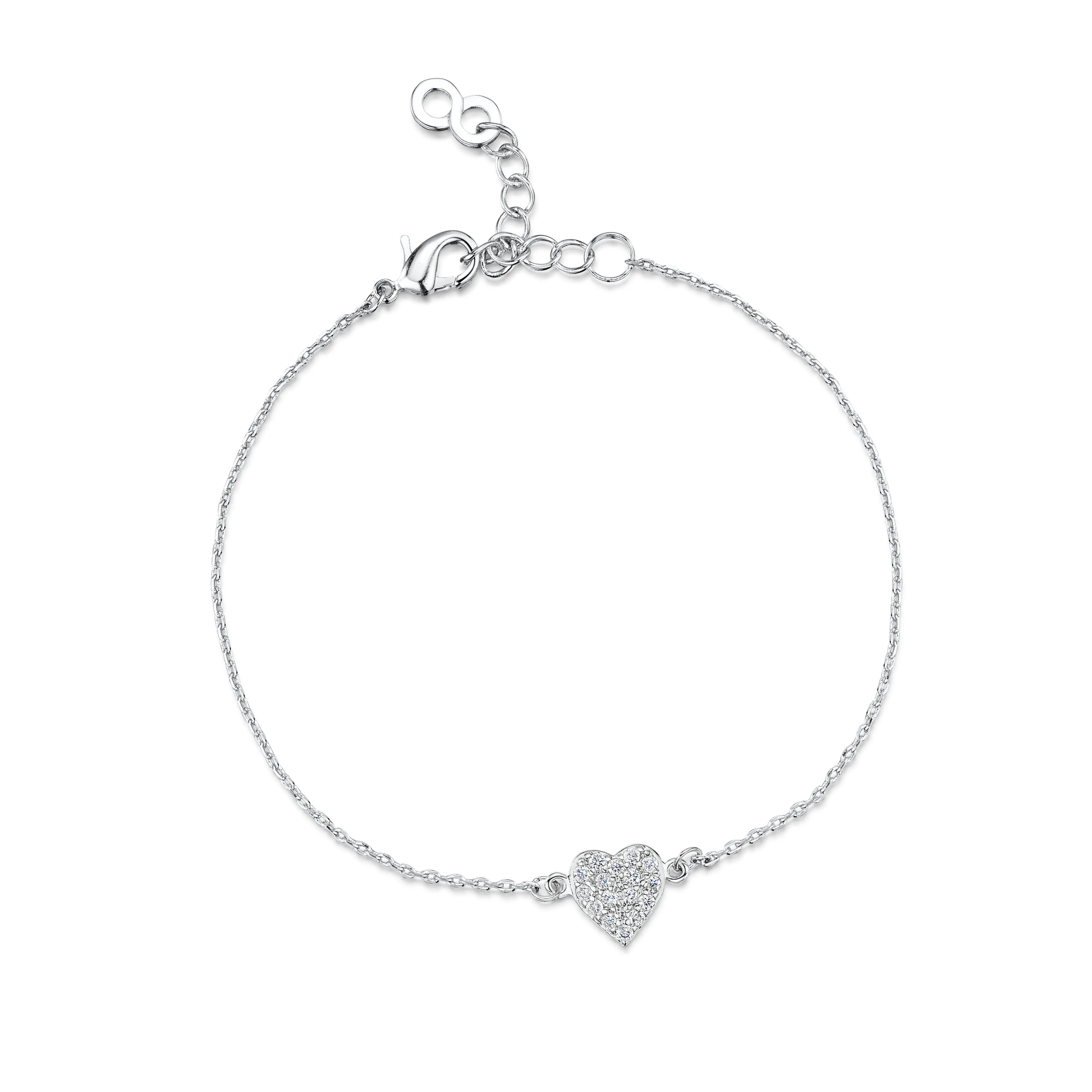 LXI Pave Heart Bracelet - Rhodium