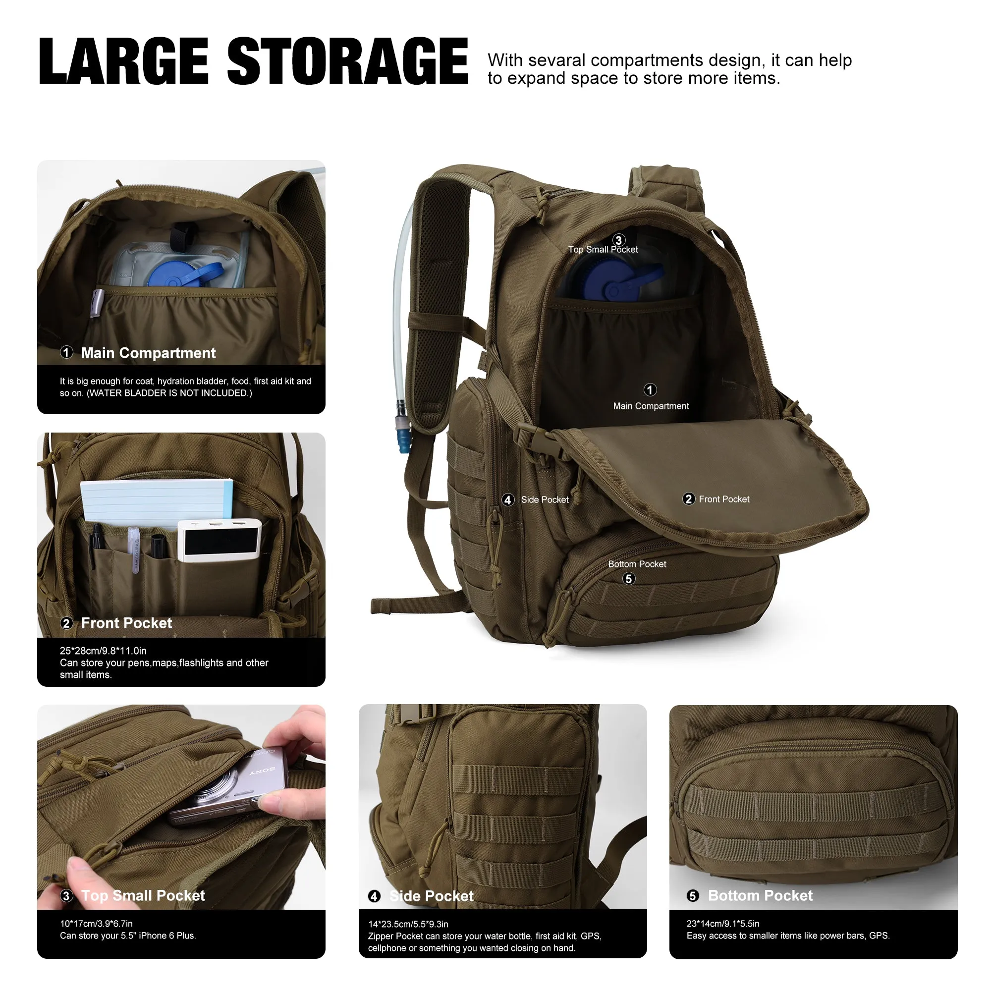 [M6362A] Mardingtop 25L Tactical Backpack Molle Daypack for Hiking Traveling