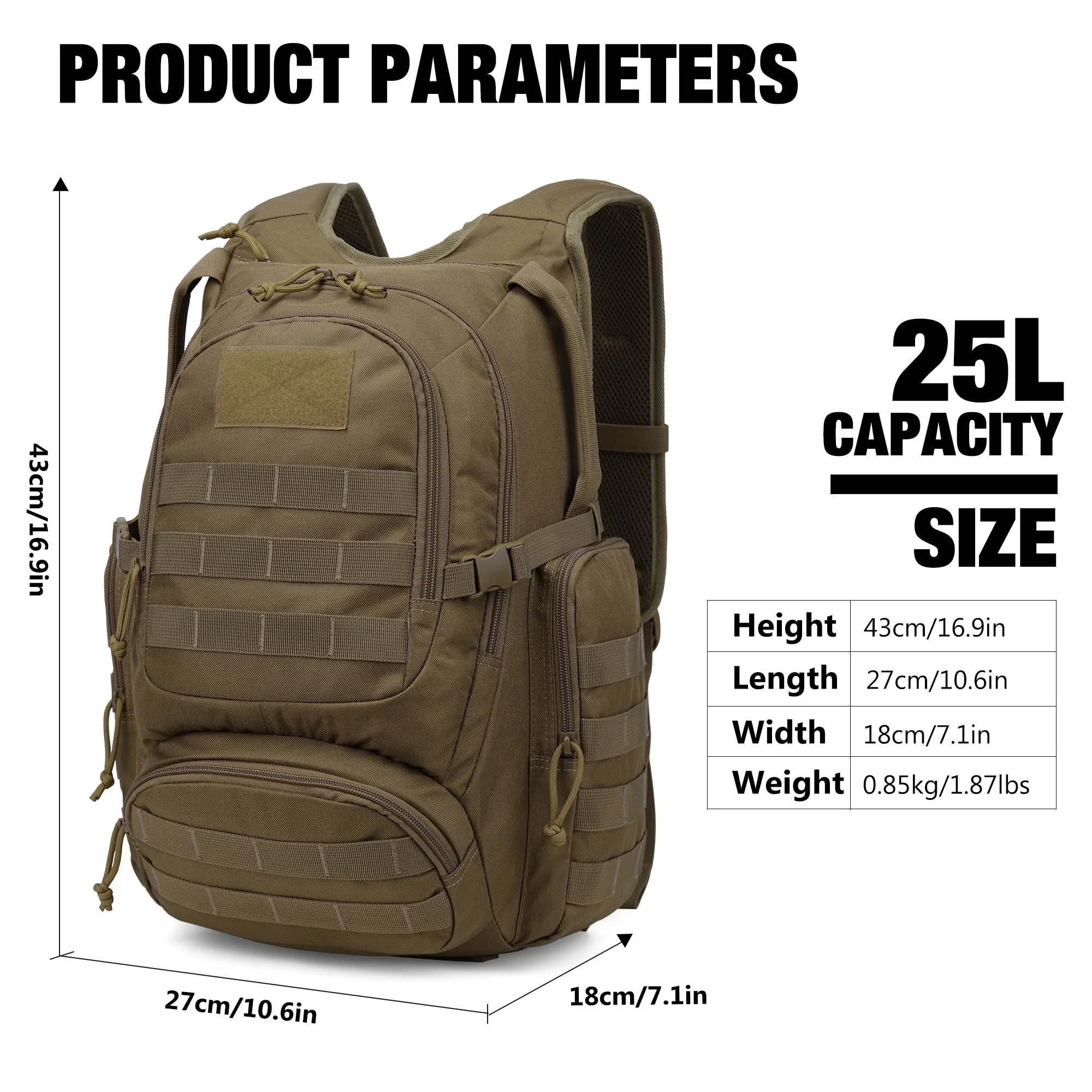 [M6362A] Mardingtop 25L Tactical Backpack Molle Daypack for Hiking Traveling