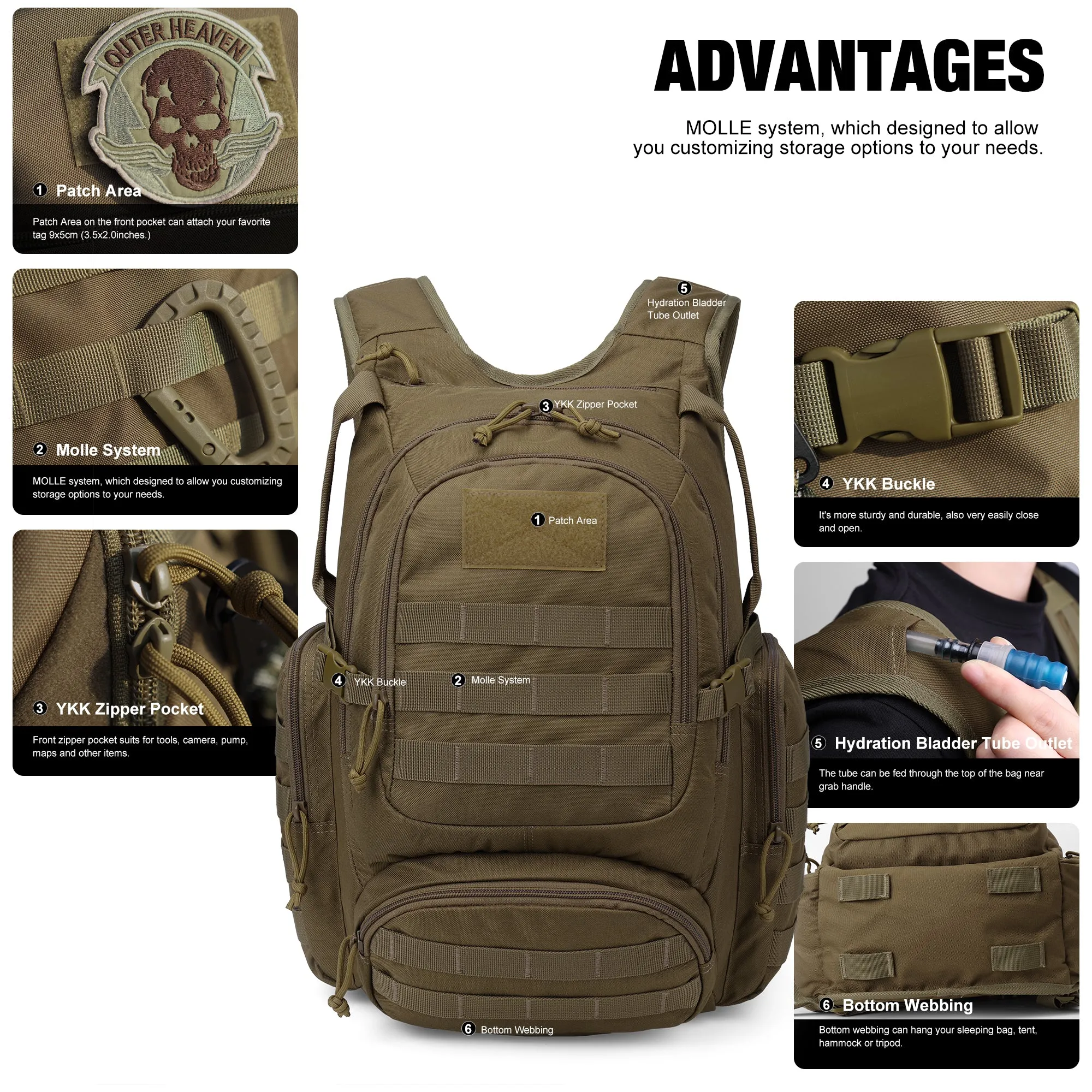 [M6362A] Mardingtop 25L Tactical Backpack Molle Daypack for Hiking Traveling