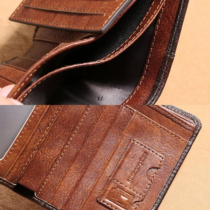 Men Genuine Leather RFID Anti-theft Multifunction Retro Large Capacity Foldable Card Holder Wallet