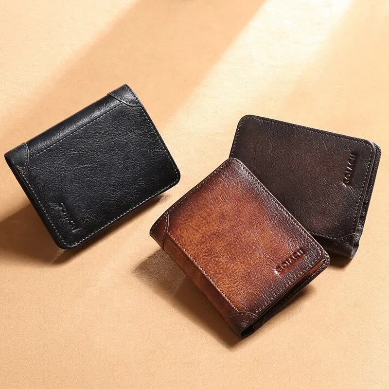 Men Genuine Leather RFID Anti-theft Multifunction Retro Large Capacity Foldable Card Holder Wallet